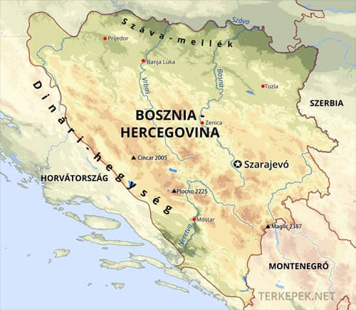 Bosznia domborzati térképe